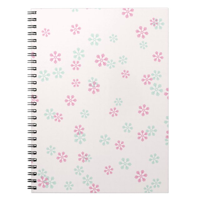 Pink And Green Snowflake Spiral Photo Notebook Anteckningsbok (Framsidan)