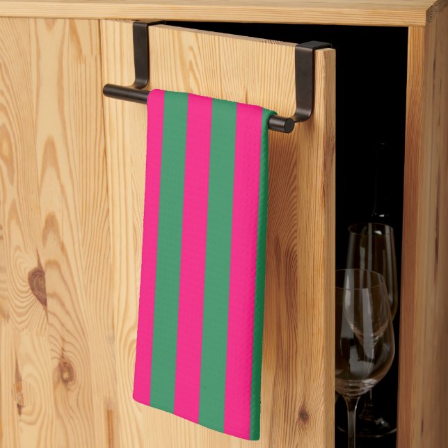 Pink and Green Stripes  Kökshandduk (Thirds Fold)