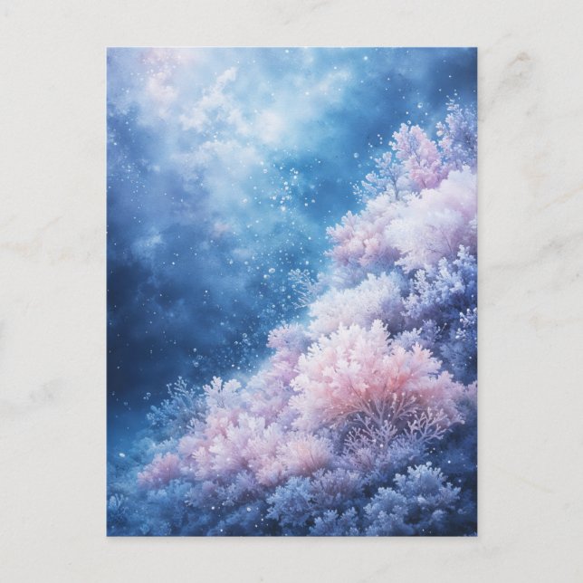 Pink and Lavender Coral Reef in Starry Blue Sea Vykort (Framsida)