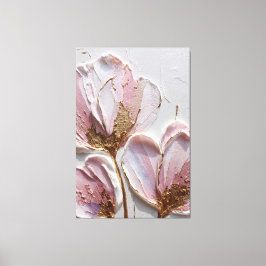 Pink and Lavender Flowers with Gold Texture  Art Canvastryck