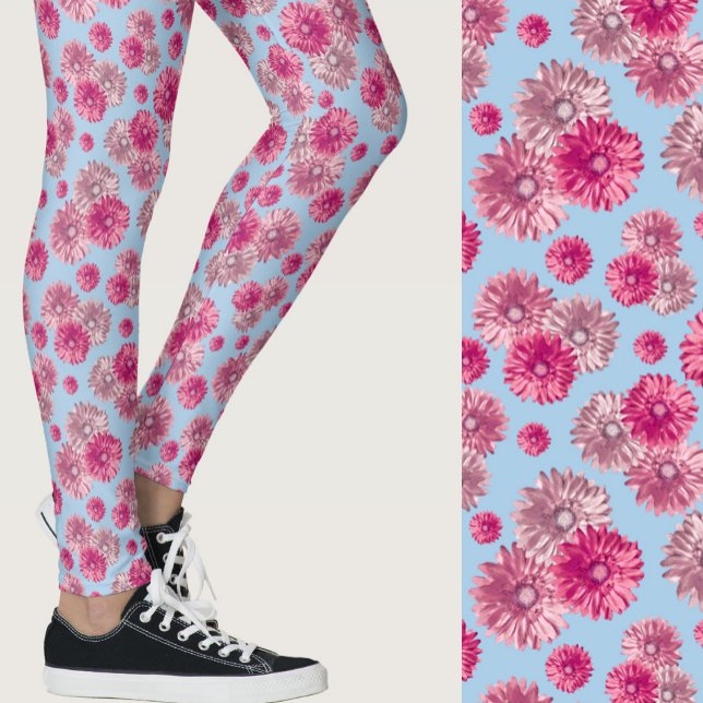 Pink and light blue gerbera daisy floral Patterned Leggings (Skapare uppladdad)