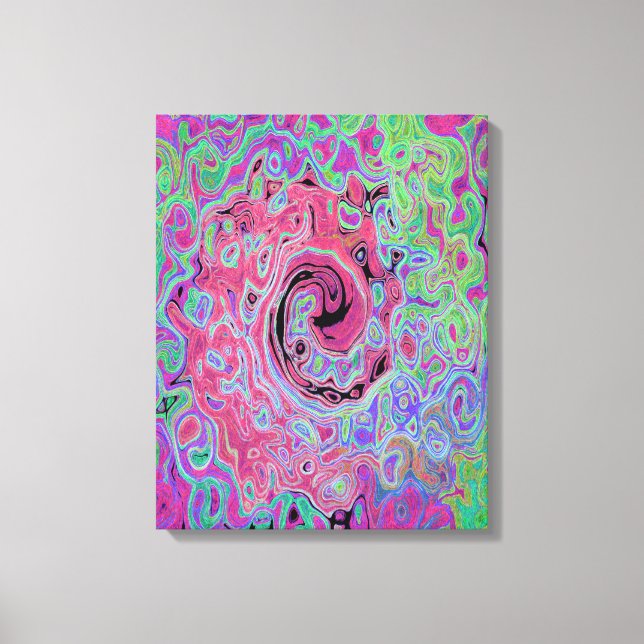 Pink and Lime Green Groovy Abstract Retro Swirl Canvastryck (Framsida)