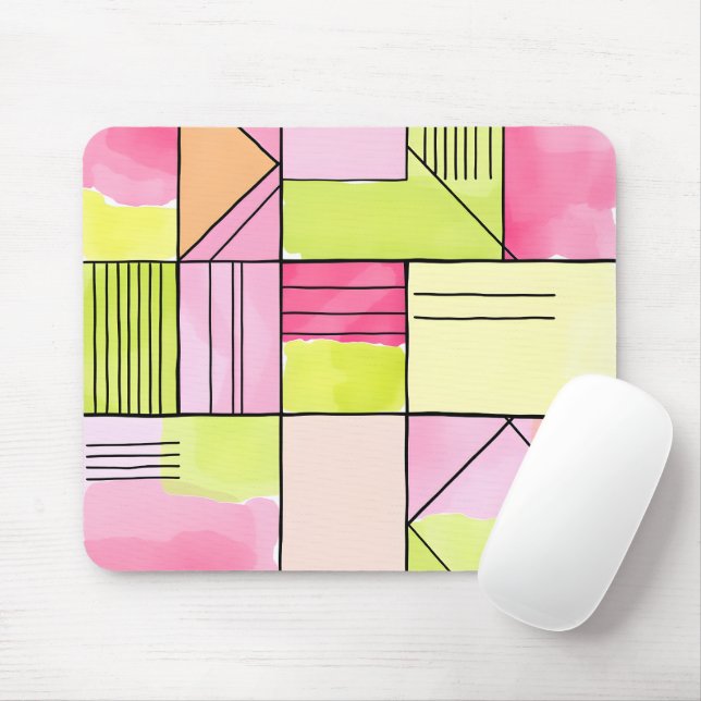 Pink and Lime-Green Patchwork Abstract Musmatta (Med mus)