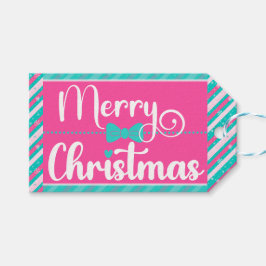 Pink and Mint Bright Christmas Diagonal Stripe Presentetikett