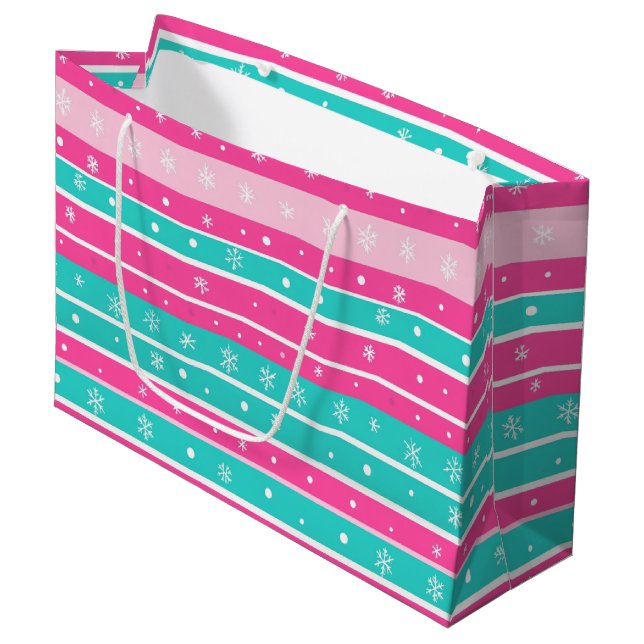 Pink and Mint Horizontal Striped Snowflake (Framsidan Vinklad)