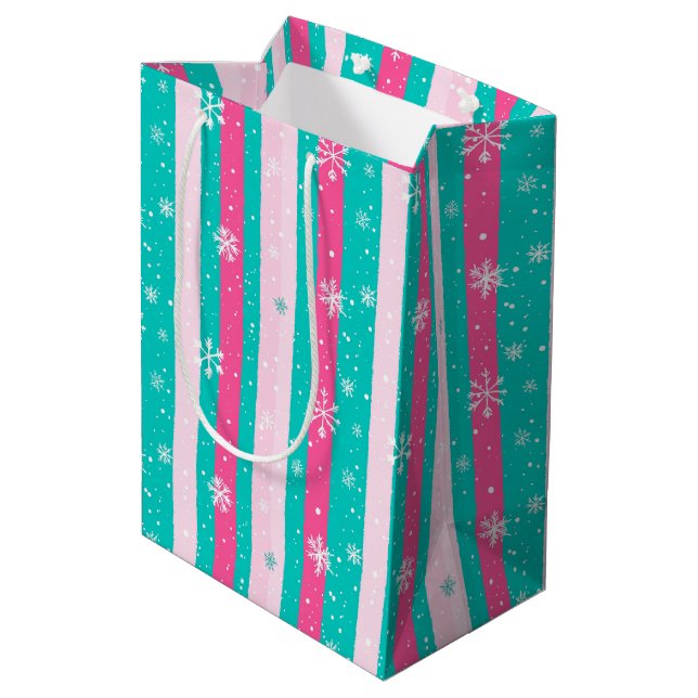 Pink and Mint Vertical Striped Snowflake (Baksidan Vinklad)