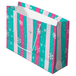 Pink and Mint Vertical Striped Snowflake