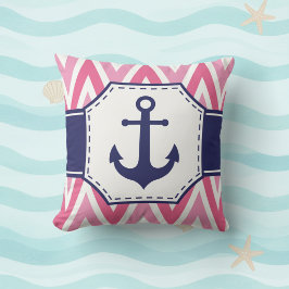 Pink and Navy Anchor Throw Pillow Kudde
