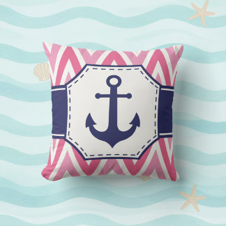 Pink and Navy Anchor Throw Pillow Kudde