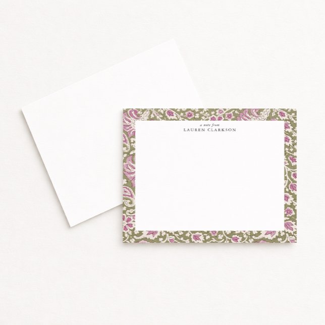 Pink and Olive Hand-Block Inspired Floral Note Car Inbjudningar (Skapare uppladdad)