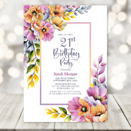 Pink and Orange Floral 21st Birthday Party Inbjudningar