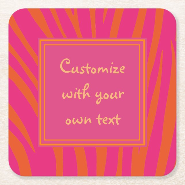 Pink and Orange Zebra Stripes Custom Text Underlägg Papper Kvadrat (Framsidan)