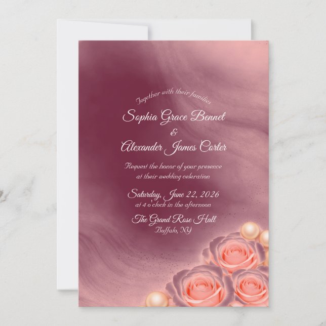 Pink and Pearl Wedding Invitation Inbjudningar (Framsida)