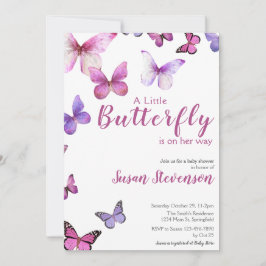 Pink and Purple A Little Butterfly Baby Shower Inbjudningar