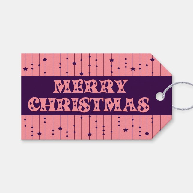 Pink and Purple Bright Stars Merry Christmas Presentetikett (Framsidan (Horisontell))