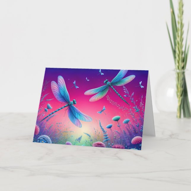 Pink and Purple Dragonfly Birthday Card Helgkort (Framsida)