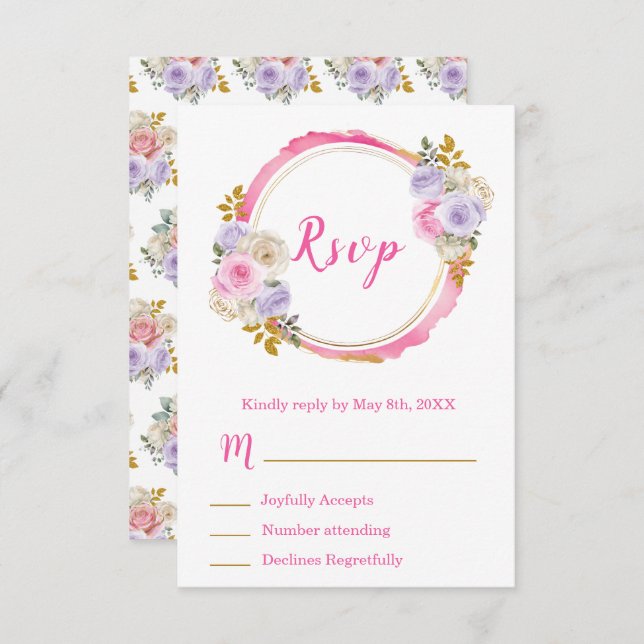 Pink and Purple Elegant Flowers Sweet Sixteen OSA Kort (Fram/baksida)