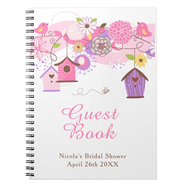 Pink and Purple Floral Bird Houses Bridal Shower Anteckningsbok (Framsidan)