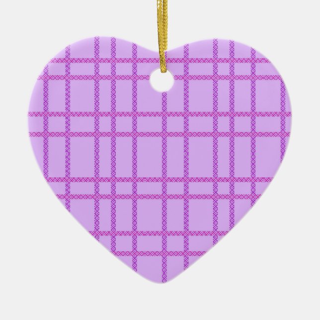 Pink and purple flower checkered pattern julgransprydnad keramik (Framsidan)