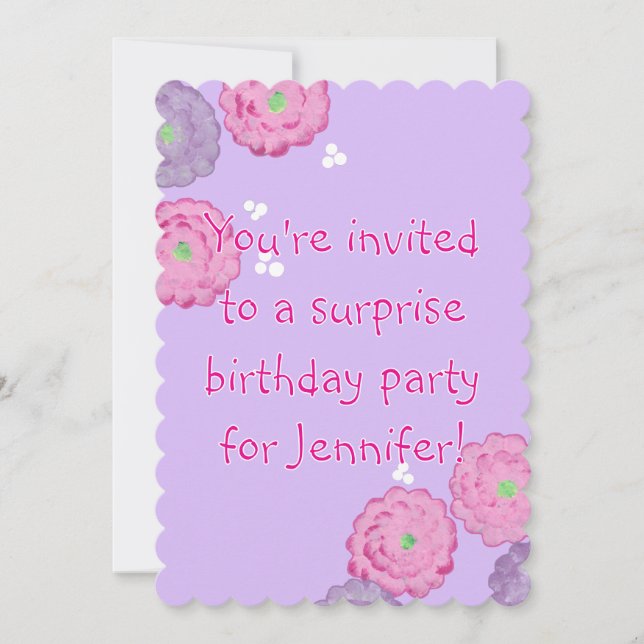 Pink and Purple Flowers Birthday Invitation Cards Inbjudningar (Framsida)