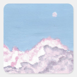 Pink and Purple Fluffy Clouds Stickers Fyrkantigt Klistermärke