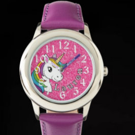  Pink and Purple Glitter unicorn add name Armbandsur