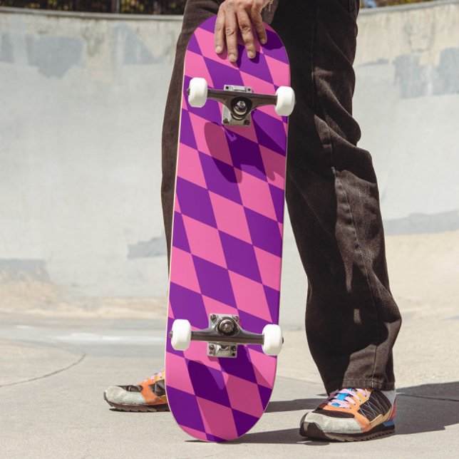 Pink and Purple Harlequin Checkered Design  Mini Skateboard Bräda 18,5 Cm (Skapare uppladdad)