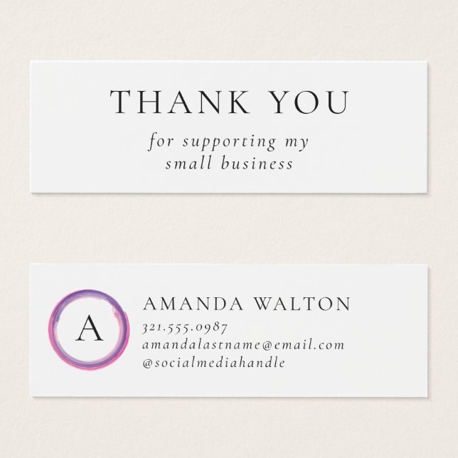 Pink and Purple Monogram Modern Package Insert Litet Visitkort (Framsida & baksida)