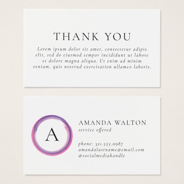 Pink and Purple Monogram Modern Package Insert Visitkort (Framsida & baksida)