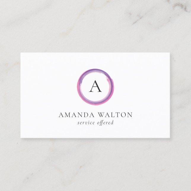 Pink and Purple Monogram Modern Visitkort (Framsida)