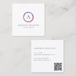 Pink and Purple Monogram QR Code Modern Fyrkantigt Visitkort