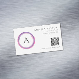 Pink and Purple Monogram QR Code Modern Magnetiska Visitkort