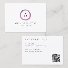Pink and Purple Monogram QR Code Modern Visitkort