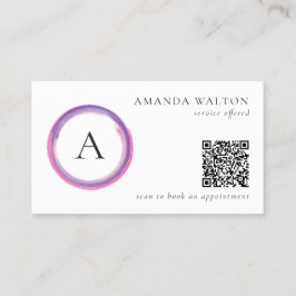Pink and Purple Monogram QR Code Modern Visitkort