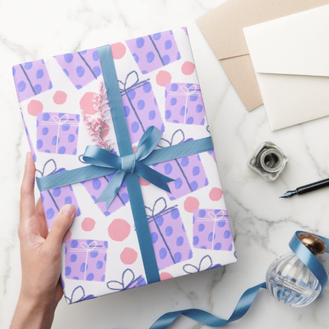 Pink and Purple Pastel Gift Box and Polka Dot Presentpapper (Gifting)