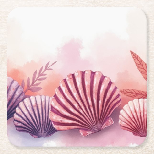 Pink And Purple Seashells  Underlägg Papper Kvadrat (Framsidan)