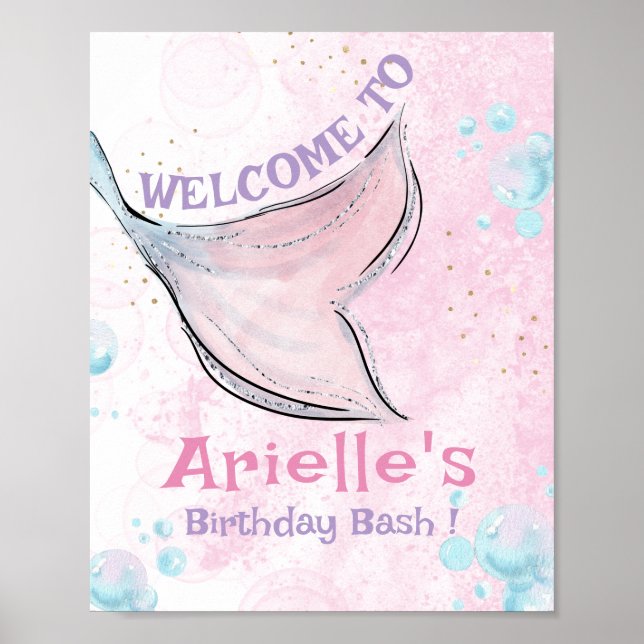Pink and purple watercolor mermaid tail Welcome Poster (Framsidan)