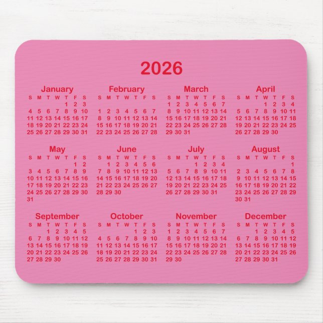 Pink and Red 2026 Calendar Musmatta (Framsidan)