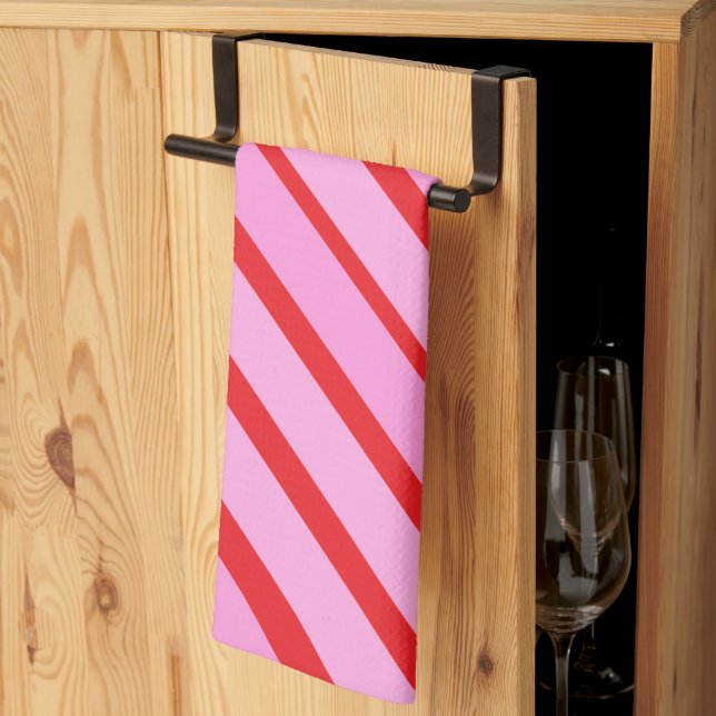 Pink and Red Diagonal Stripes  Kökshandduk (Thirds Fold)