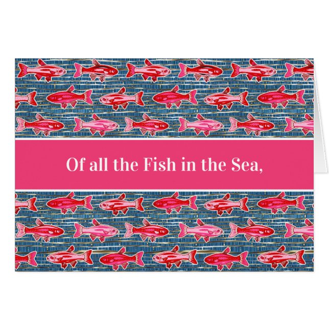 Pink and Red Fish for Valentine's Day Hälsningskort (Framsidan Horizontal)