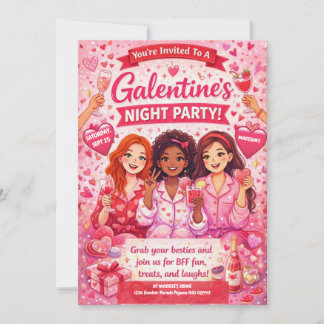 Pink and Red Galentine's Night Party Invitation Inbjudningar