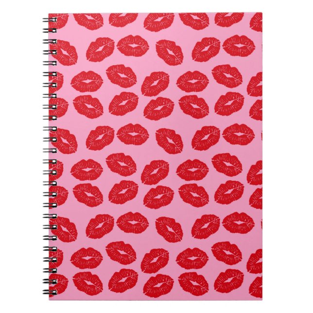 Pink and Red Kisses Printed Background Notebook Anteckningsbok (Framsidan)
