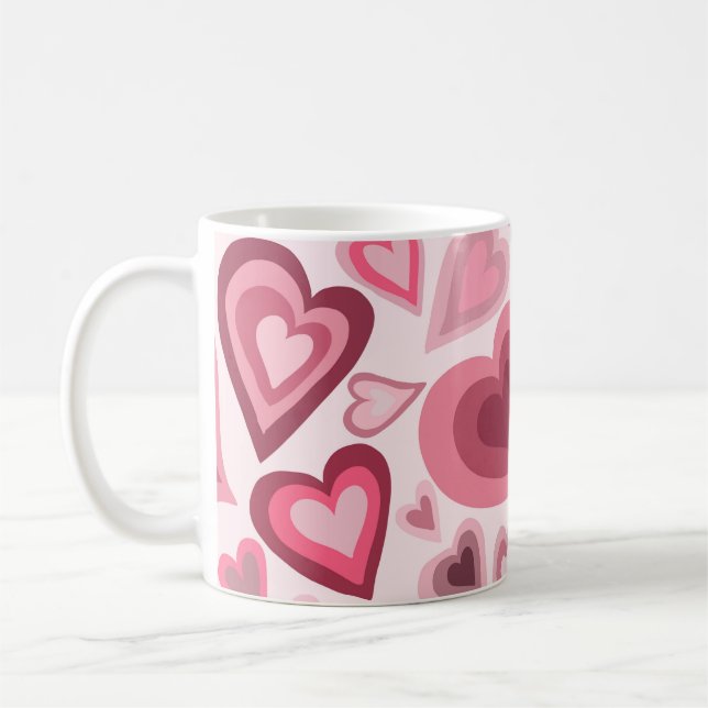 Pink and Red Layered Heart Pattern Kaffemugg (Vänster)