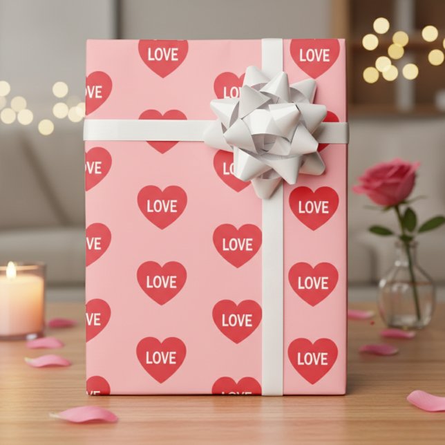 Pink And Red Love Hearts Patterned Presentpapper (Pink And Red Love Hearts Patterned Wrapping Paper)