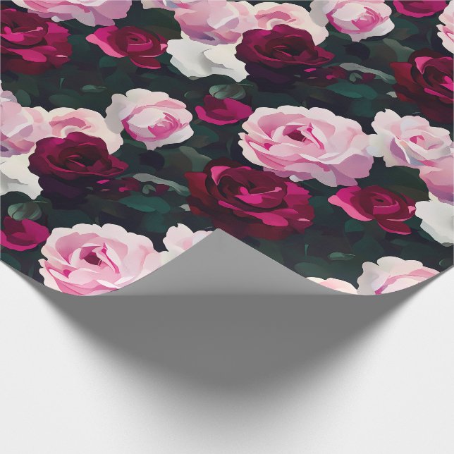 Pink and Red Painted Roses Presentpapper (Hörn)