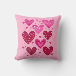 Pink and Red Patterned Hearts Kudde