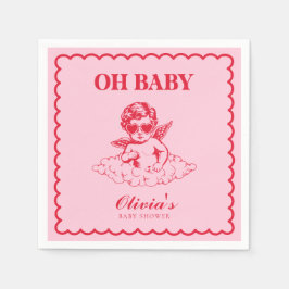 Pink and Red Retro Cherub Baby Shower Pappersservett