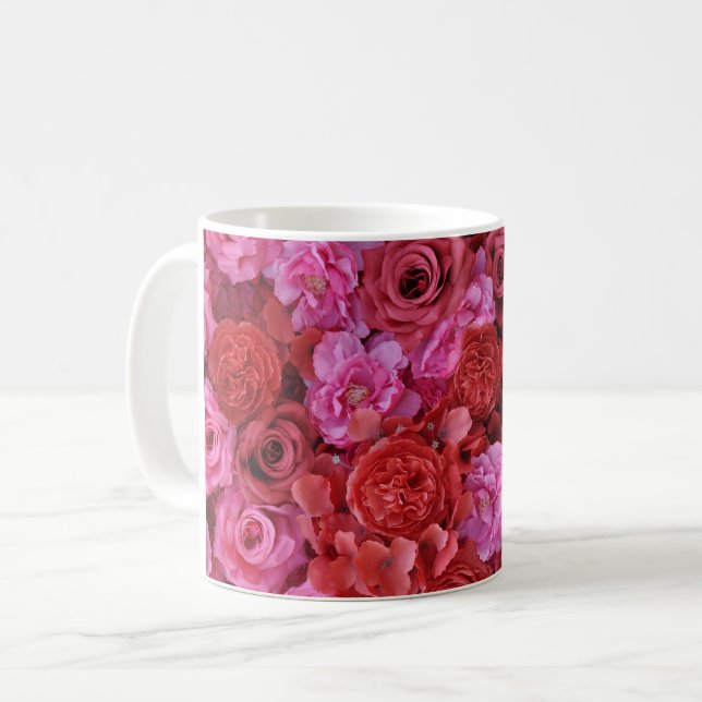 Pink and red roses floral pattern kaffemugg (Framsida vänster)