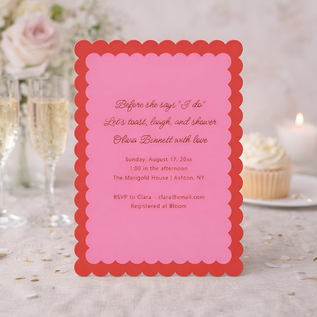 Pink and Red Scalloped Edge Bridal Shower Inbjudningar (Skapare uppladdad)