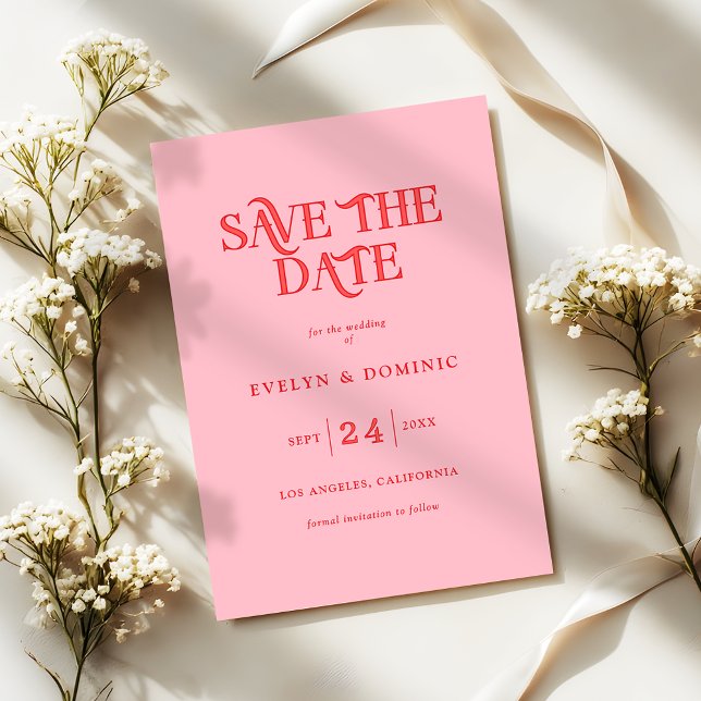 Pink and Red Typography Retro Modern Wedding Spara Datumet (Skapare uppladdad)